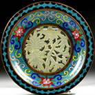 晚清景泰藍(lán)鑲岫玉小盤(pán)